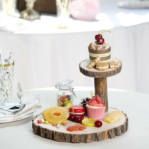 Custom 2 Tier Natural Wood Slices Slab Food Server <strong>Wooden</strong> Dessert &amp; Cupcake <strong>Stand</strong> Wood Round <strong>Cake</strong> <strong>Stand</strong> - Product Image 2