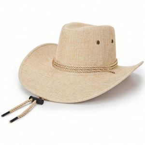 Sombreros de sol de lino para hombre, estilo vaquero, con ala ancha, para primavera y verano, protección solar, para playa - Product Image 5