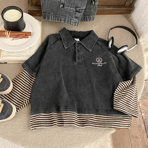 Camiseta Polo a Rayas Estilo Coreano Otoño 2026 para Niños, Camiseta Vintage con Cuello para Niños - Product Image 3