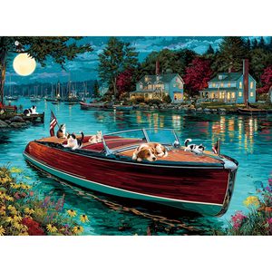 <span class=keywords><strong>Puzzle</strong></span> en papier de 300 <span class=keywords><strong>pièces</strong></span> pour adultes et enfants - Jeu familial stimulant, cadeau amusant avec un design de bateau sur le lac, de chiens et de chats - Product Image 1