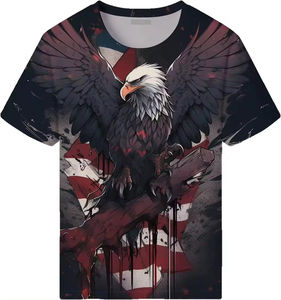 Camiseta con Cuello Redondo y Estampado de Águila Novedosa con Logotipo Personalizado, Camiseta con Estampado de Bandera Estadounidense <span class=keywords><strong>para</strong></span> <span class=keywords><strong>Hombre</strong></span>, Camiseta Informal de Manga Corta al por Mayor - Product Image 1
