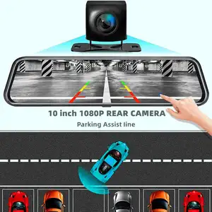 Pemasok Profesional Layar Sentuh Penuh Mobil DVR Layar Penuh 1080P HD 10 Inci Lensa Ganda Kendaraan Blackbox GPS Dashcam