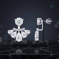 Boucles d'oreilles pendantes en argent sterling 925 avec moissanite taille poire pour femme, boucles d'oreilles pendantes avant-arrière en moissanite ronde, couleur D, pureté VVS1