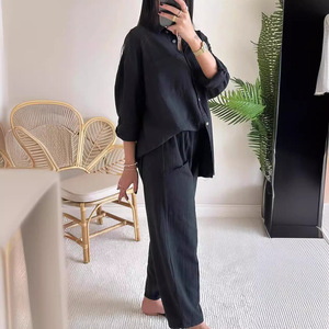 Nuevo Conjunto de 2 Piezas para <span class=keywords><strong>Mujer</strong></span>, Talla Grande, Camisa de Lino y Algodón, Pantalones Holgados de Cintura Alta - Product Image 2