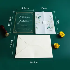 Оптовая продажа, роскошный дизайн, прозрачная акриловая Свадебная пригласительная открытка с УФ-печатью, с белым конвертом и восковым уплотнением