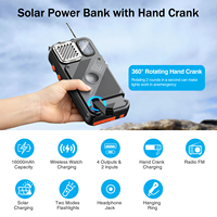 Nouveauté : Batterie solaire 16000mAh |   Chargeur d'urgence à manivelle, radio FM, haut-parleur, chargeur sans fil