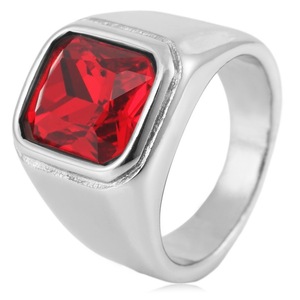 yunnique Men's Square Red Gemstone <b>Ring</b> <b>Titanium</b> Steel Bezel Setting Wedding Gift Jewelry FY280176 - Product Image 1