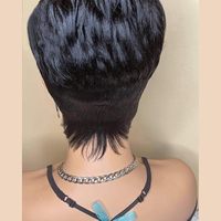 Perruques courtes en cheveux chinois naturels de 6 pouces, couleur naturelle, coupe pixie droite, fabrication mécanique, pas cher, avec frange pour femmes