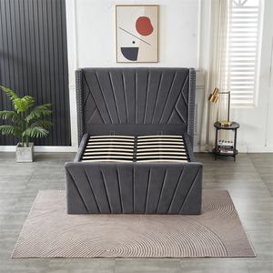 <span class=keywords><strong>Base</strong></span> de Cama Doble Contemporánea de Mediados de Siglo con Almacenamiento, Diseño Moderno, <span class=keywords><strong>Tapizada</strong></span> con Acolchado Suave y Plataforma de Terciopelo - Product Image 6