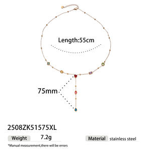 สร้อยคอจี้สแตนเลสทรงยาวหรูหรา ประดับเพชรซิร์คอนหลากสีรูปหัวใจ พร้อมพู่ห้อย ไม่ลอกสี - Product Image 4