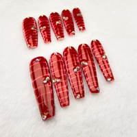 Venta al por mayor de uñas brillantes Rojas grandes con adornos de cristal de alta calidad