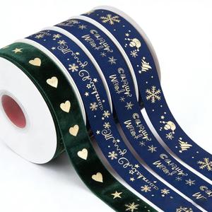 <span class=keywords><strong>Cinta</strong></span> de Terciopelo de Poliéster Brillante de 25 mm, sin Elástico, en Dorado y Plateado, <span class=keywords><strong>para</strong></span> Decoración Navideña y Manualidades - Product Image 6