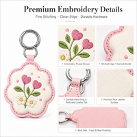 Porte-clés en cuir brodé avec logo personnalisé, rembourrage en coton, breloques florales personnalisées pour sacs fourre-tout, service OEM ODM