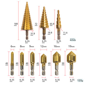 Jeu de forets hélicoïdaux HSS Yunbei Yb pour clochettes, 6 tailles, avec poinçon et clé en L pour le travail du bois - Product Image 4