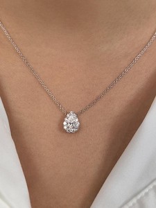 Collana di Lusso da Donna con Diamante Coltivato in Laboratorio da 1ct 2ct, Taglio a Pera, Certificata IGI, in <span class=keywords><strong>Oro</strong></span> 18K e Platino PT950, Gioielli da Matrimonio - Product Image 3
