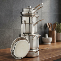 Ensemble de casseroles en acier inoxydable triple couche avec base à induction robuste, résistant à la chaleur, compatible lave-vaisselle, ustensiles de cuisine