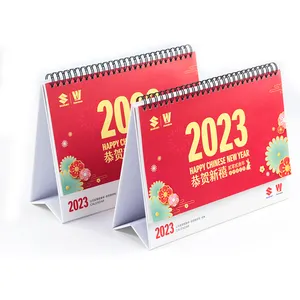 Custom Logo Printed 2023 Desk Calendar Standing Flip Design Day Spiral Coil Binding Desk Calendar