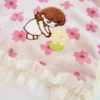 Ensemble de serviettes en polaire corail doux, imprimé dessin animé, brodé, pour la maison, le bain, usage quotidien, avec bordure en dentelle volantée, moelleux, absorbant, cadeau