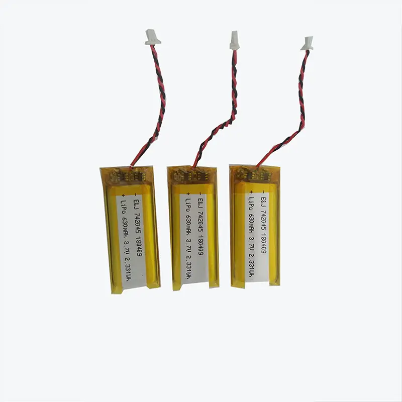 IEC62133 CB Li-polymer 3.7V E&J 742045 630mAh LiPO Cell Rechargeable Lithium ion Battery With PCM For Metal Detector Headphones