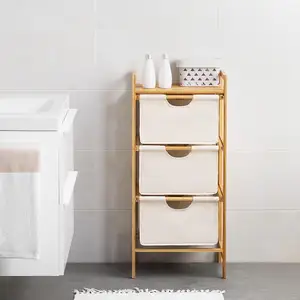 Bamboo Bathroom Towel Clothing Bag Laundry Basket Hamper Laundry Storage Organization With 3 Layer And Wheels