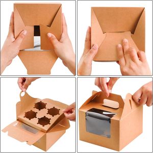 Cajas para cupcakes <span class=keywords><strong>de</strong></span> papel kraft con ventana, inserto y asa, tipo Gable, para regalos y dulces <span class=keywords><strong>de</strong></span> fiesta - Product Image 5