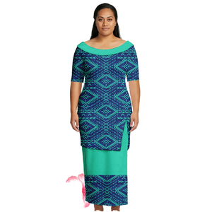 Ensemble Puletasi Haut de Gamme Personnalisé avec Logo en Soie de Lait, Motif Floral/Écossais Tribal Samoan, Robes et Jupes pour Femmes, Toutes Saisons - Product Image 1