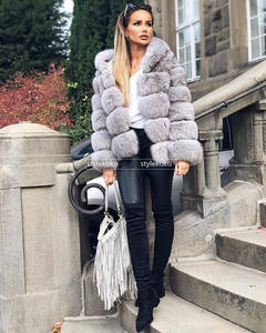 Poncho court vintage <span class=keywords><strong>Monki</strong></span> grande taille 2021, épais, écologique, drapé, avec capuche en fausse fourrure de renard, vêtements d'hiver pour femmes, polyester - Product Image 3