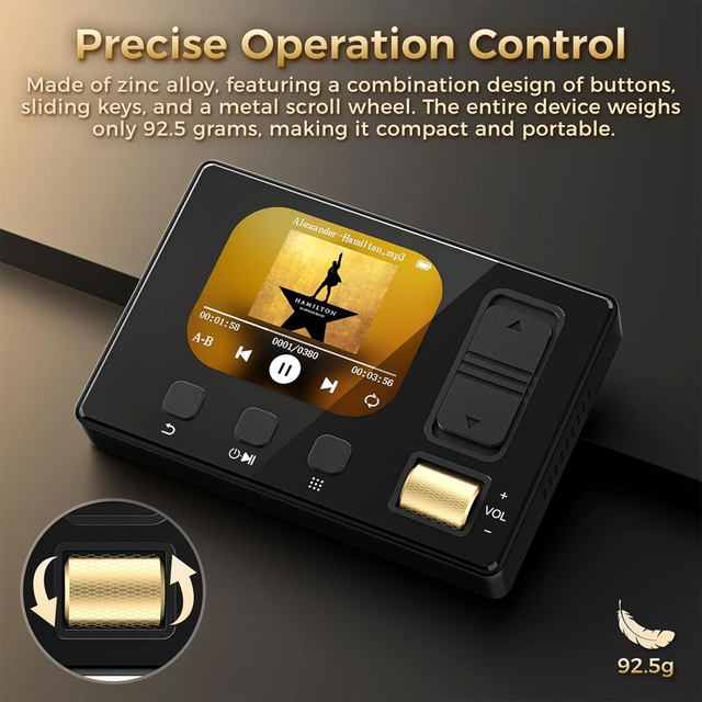 Portable HiFi MP3 Player with Scroll Wheel Button and A-B Repeat for Audiophiles