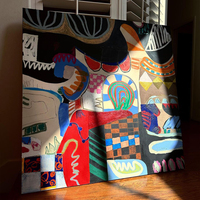 Peinture à l'huile abstraite moderne peinte à la main, style collage coloré, art mural, œuvre d'art contemporaine unique pour salon, hôtel