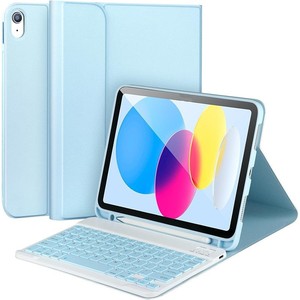 Étui clavier sans fil pour iPad 10e et 11e génération, housse de tablette en cuir PU avec support stylet intégré et béquille pliable - Product Image 4