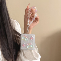 Coque de téléphone transparente en résine époxy avec motif papillon et fleur pastel pour Galaxy Z Fold 7-4, avec dragonne à perles de cristal, compatible Z Flip 8-3