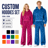 Ensemble deux pièces imprimé léopard personnalisé, fabrication OEM ODM, vente en gros, sweat-shirt à fermeture éclair pour homme, pantalon de survêtement, imprimé animal intégral, streetwear Y2K