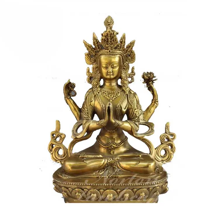 Antike Hand-geschnitzt Metall Bronze Messing Meditieren Tibetischen Buddha Statue Für Garten Dekoration