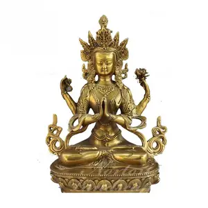 Antique Hand-carved Metal Bronze Brass Meditating Tibetan Buddha Statue For Garden Decoration