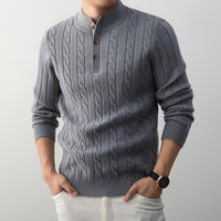 Herren Klassischer Modischer Gestrickter Wollmischung Pullover Langarm Rundhals Lässiger Warmer Winter Einreihiger Maßgeschneiderter Vorderknopf-Pullover