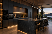 Meubles de cuisine modulaires modernes sur mesure en bois massif, panneaux MDF mélaminés, îlot de cuisine de luxe pour la maison