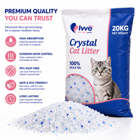 Litière pour chat en cristal de silice en vrac 20 kg, faible teneur en poussière, absorption rapide, contrôle des odeurs, fournisseur d'usine