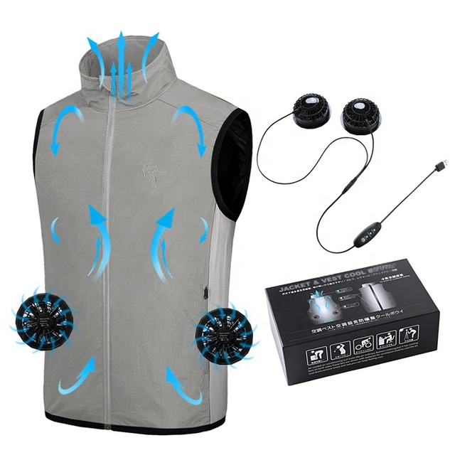 Reversible Air-Conditioned Breathable Cooling Vest Zipper Closure UV Proof Sunscreen Jacket Waterproof Casual Style Summer Fan