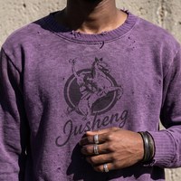 T-shirt à col rond en coton vintage pour homme, effet usé, impression DTG personnalisée, t-shirt à manches longues, fabricant de streetwear
