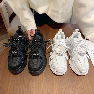 Fabricant de chaussures nouveau blanc <span class=keywords><strong>noir</strong></span> baskets à talons hauts femmes grosses chaussures Wedge sport femme printemps automne semelle épaisse dames baskets - Product Image 2