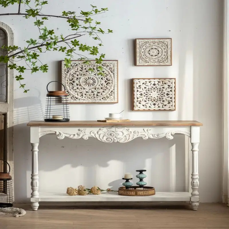 Essent in legno di pino bianco rustico consolle tavolo da soggiorno mobili antichi fattoria Console tavoli