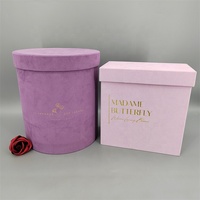 Boîtes d'emballage rondes en carton recyclé violet personnalisables avec ruban pour emballage cadeau, revêtement UV et estampage à chaud