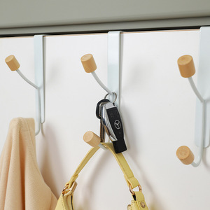 Minimalist Wooden Double <b>Hooks</b> White Self-Adhesive <b>Wall</b> Mounted Door <b>Hook</b> For Clothes Hat Storage Rack - Product Image 1