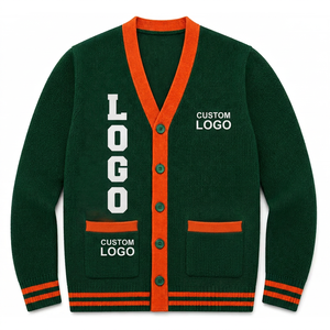Custom Logos Green Orange Acrylic Knit Winter <b>Thick</b> Double Breasted V-Neck Chenille Lettering Unisex Sorority Letterman <b>Cardigan</b> - Product Image 1