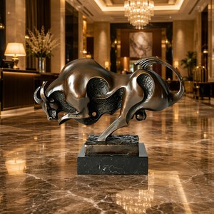 Sculpture de taureau en bronze coulé artisanal - Patine à fort contraste, pièce personnalisable de qualité muséale - Product Image 5