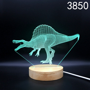 Lámpara acrílica de dinosaurio <span class=keywords><strong>3D</strong></span>, Base de madera, luz LED nocturna, decorativa, mesita de noche, gran oferta - Product Image 6