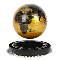 Nouveauté Horloge Ronde Rétro avec Socle 14cm (6 Pouces) pour Bureau, Table, Globe Terrestre Magnétique Flottant à Lévitation Magnétique avec Carte du Monde Anglaise Dorée Rotative