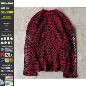 เสื้อยืดแขนยาวทรงโอเวอร์ไซส์ผ้าคอตตอนพิมพ์ลายกราฟิกแบบดิจิตอล พิมพ์โลโก้ตามสั่ง ลายวาฟเฟิล - Product Image 1