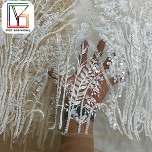 Lüks ağır nakış ile boncuklu pullu gelin tül dantel kumaş afrika düğün için 3D boncuk örgü dantel kumaş akşam elbise - Product Image 6