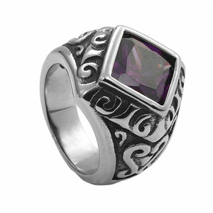 yunnique Men's <b>Titanium</b> Steel <b>Ring</b> Geometric Retro Punk Bezel Setting Multi Color Stone Jewelry Gift 29085 - Product Image 4